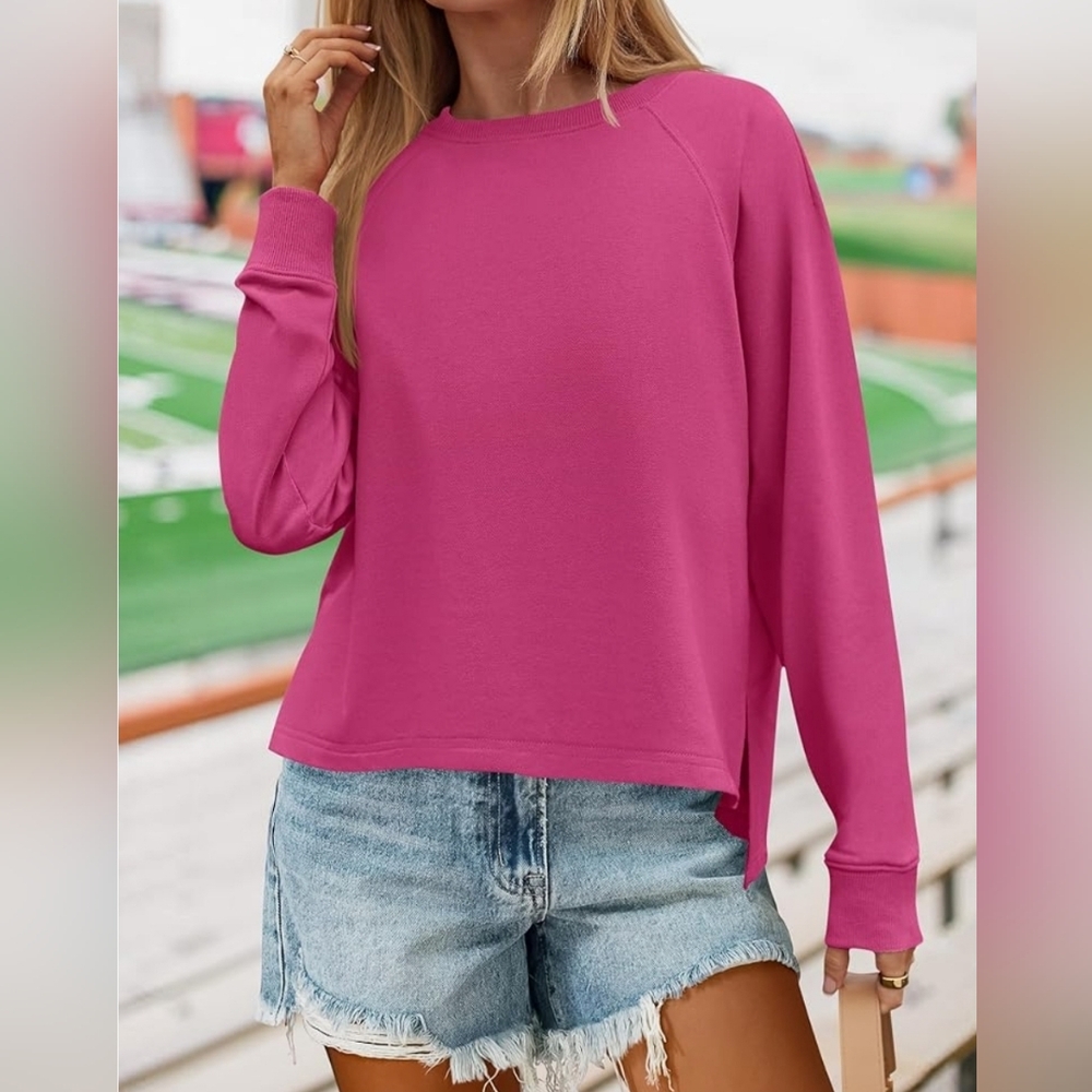 New ZESICA Causal Long Sleeve Lightweight Sweatshirts Crewneck Side Slit.